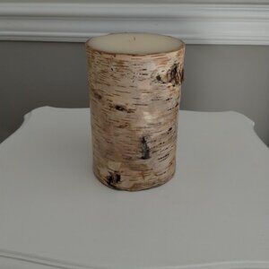 Pottery Barn Nature -Inspired Birch Bark Wax Pillar Candle Unscented 6"x4"